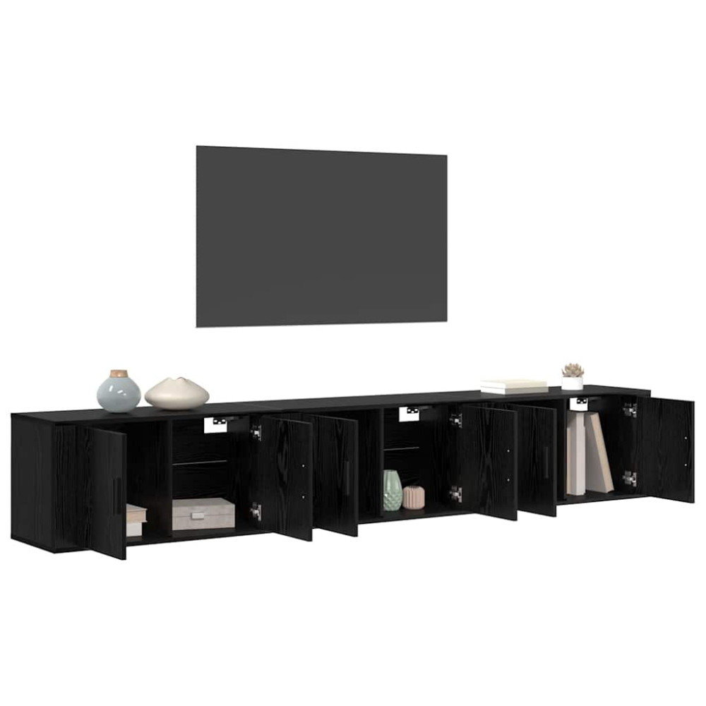 Produktbild för Väggmonterad TV-byrå Set 3 pcs Svart Ek 80 x 34,5 x 40 cm