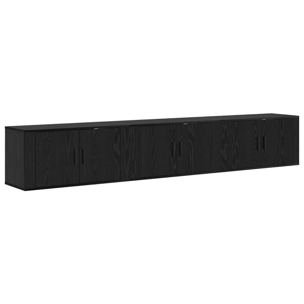Produktbild för Väggmonterad TV-byrå Set 3 pcs Svart Ek 80 x 34,5 x 40 cm