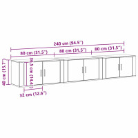 Produktbild för Väggmonterad TV-byrå Set 3 pcs Svart Ek 80 x 34,5 x 40 cm