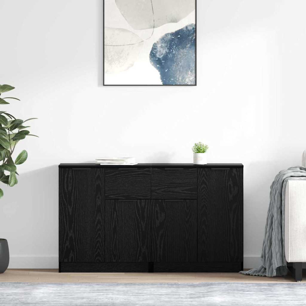 Produktbild för Skåp med låda 2 pcs Svart Ek 60 x 30 x 70 cm Konstruerat trä