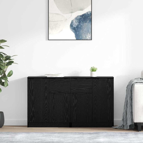 vidaXL Skåp med låda 2 pcs Svart Ek 60 x 30 x 70 cm Konstruerat trä