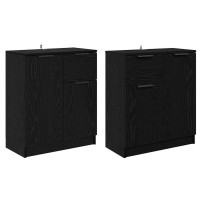 Produktbild för Skåp med låda 2 pcs Svart Ek 60 x 30 x 70 cm Konstruerat trä