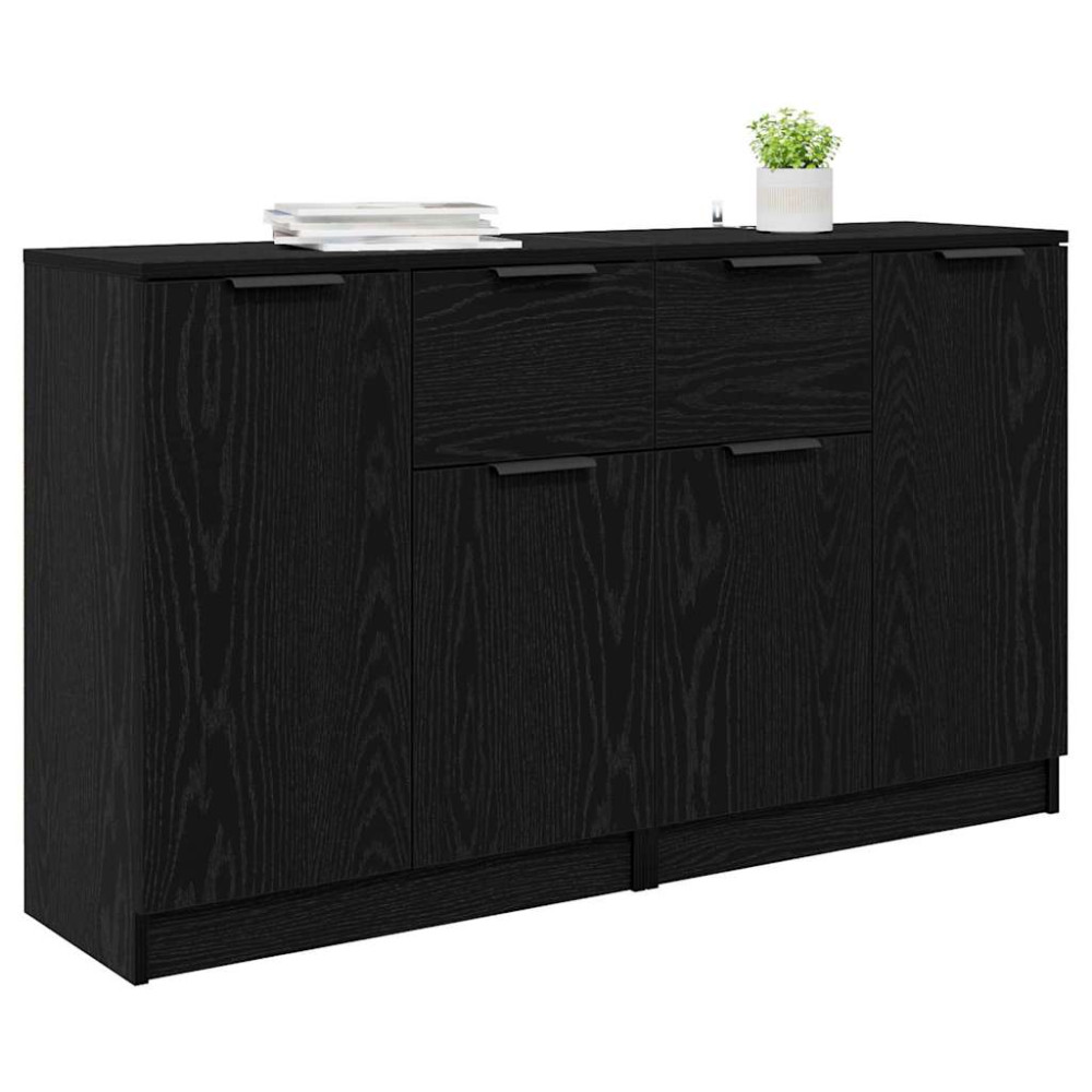 Produktbild för Skåp med låda 2 pcs Svart Ek 60 x 30 x 70 cm Konstruerat trä