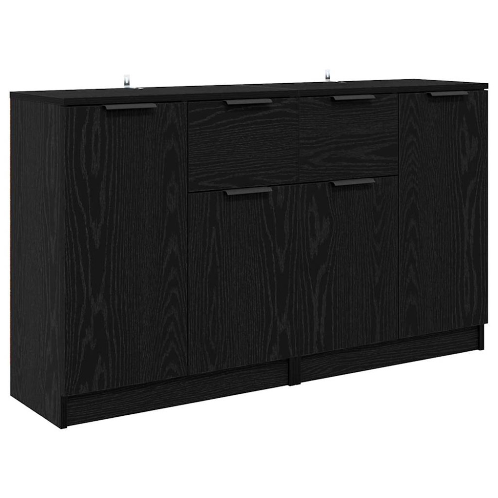 Produktbild för Skåp med låda 2 pcs Svart Ek 60 x 30 x 70 cm Konstruerat trä