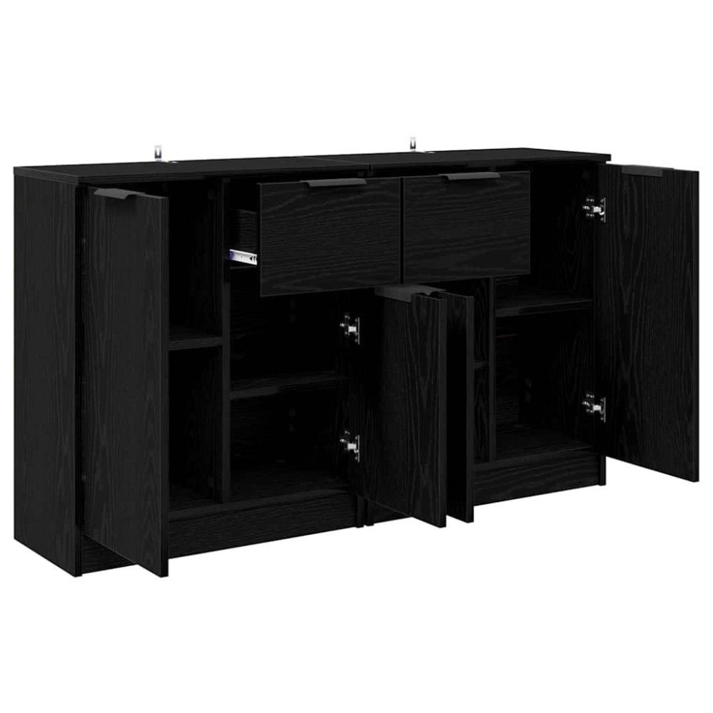 Produktbild för Skåp med låda 2 pcs Svart Ek 60 x 30 x 70 cm Konstruerat trä