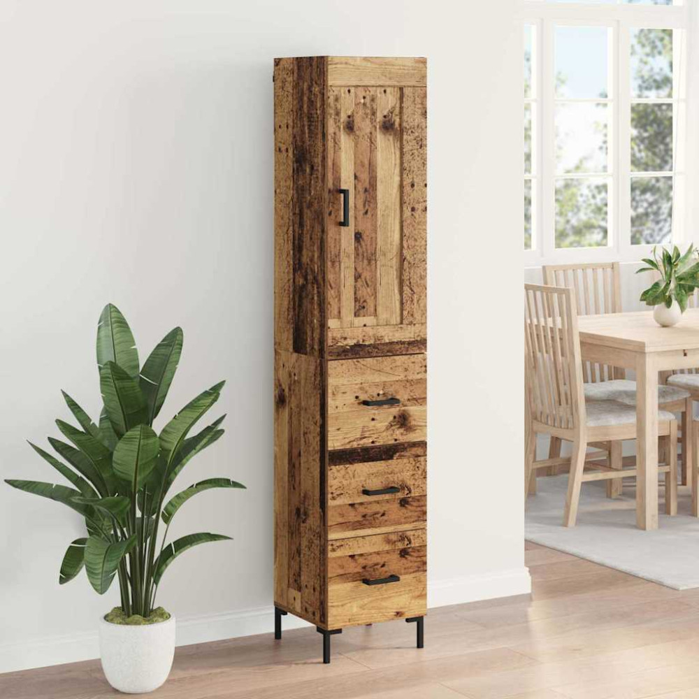 Produktbild för Skåp med låda Gammalt trä 34,5 x 34 x 180 cm Konstruerat trä