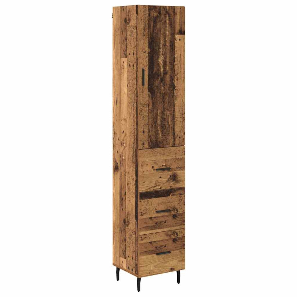 Produktbild för Skåp med låda Gammalt trä 34,5 x 34 x 180 cm Konstruerat trä
