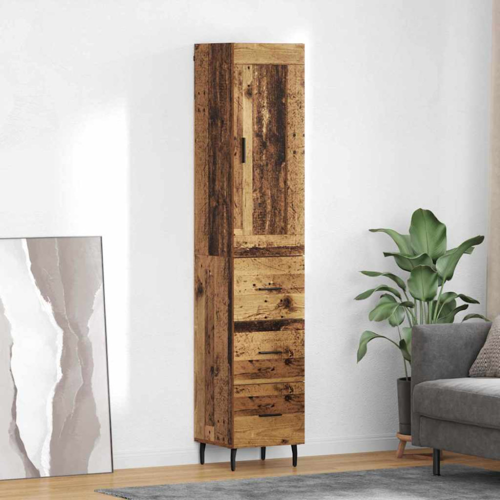Produktbild för Skåp med låda Gammalt trä 34,5 x 34 x 180 cm Konstruerat trä