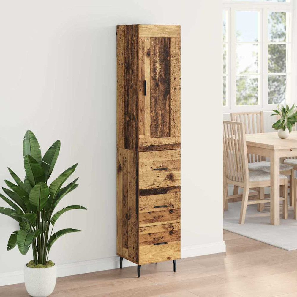 Produktbild för Skåp med låda Gammalt trä 34,5 x 34 x 180 cm Konstruerat trä
