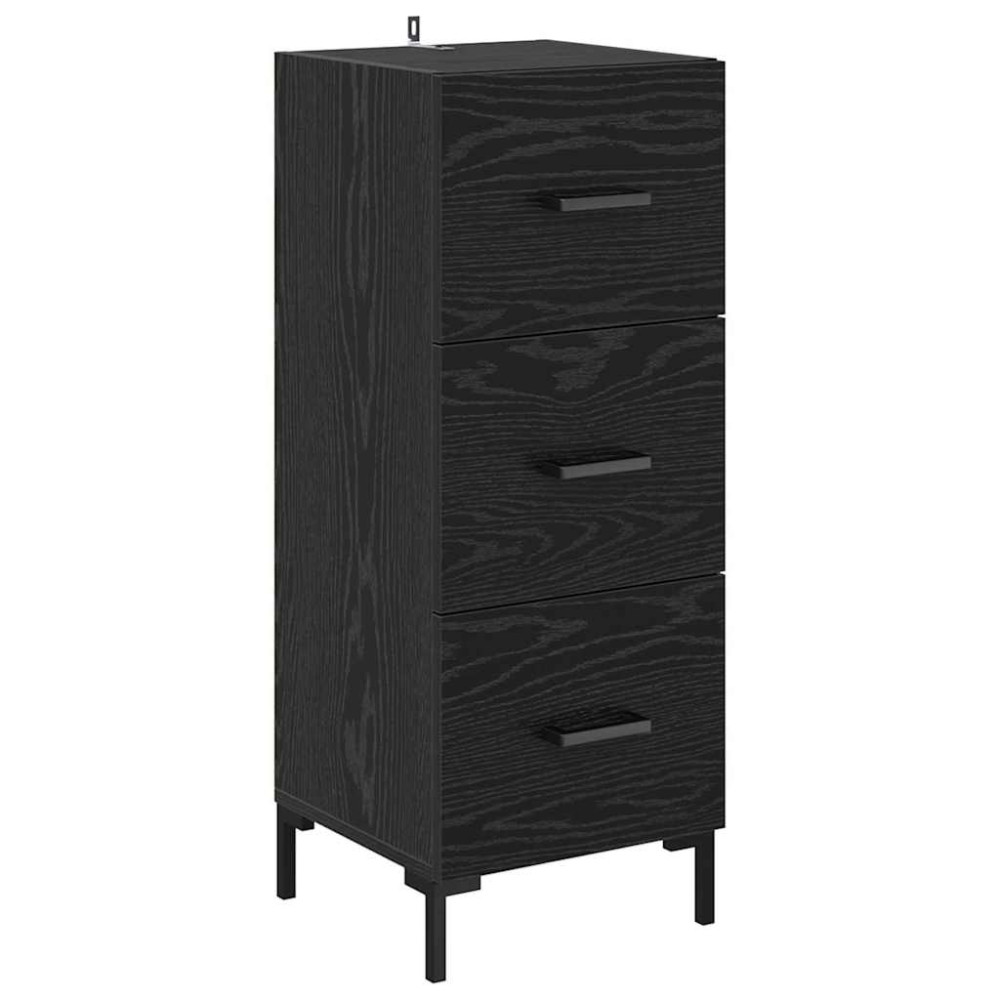 Produktbild för Skåp med låda Svart Ek 34,5 x 34 x 180 cm Konstruerat trä