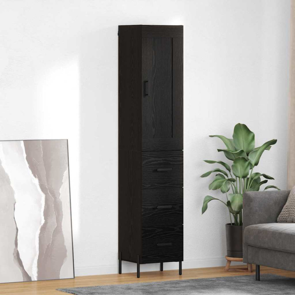 Produktbild för Skåp med låda Svart Ek 34,5 x 34 x 180 cm Konstruerat trä
