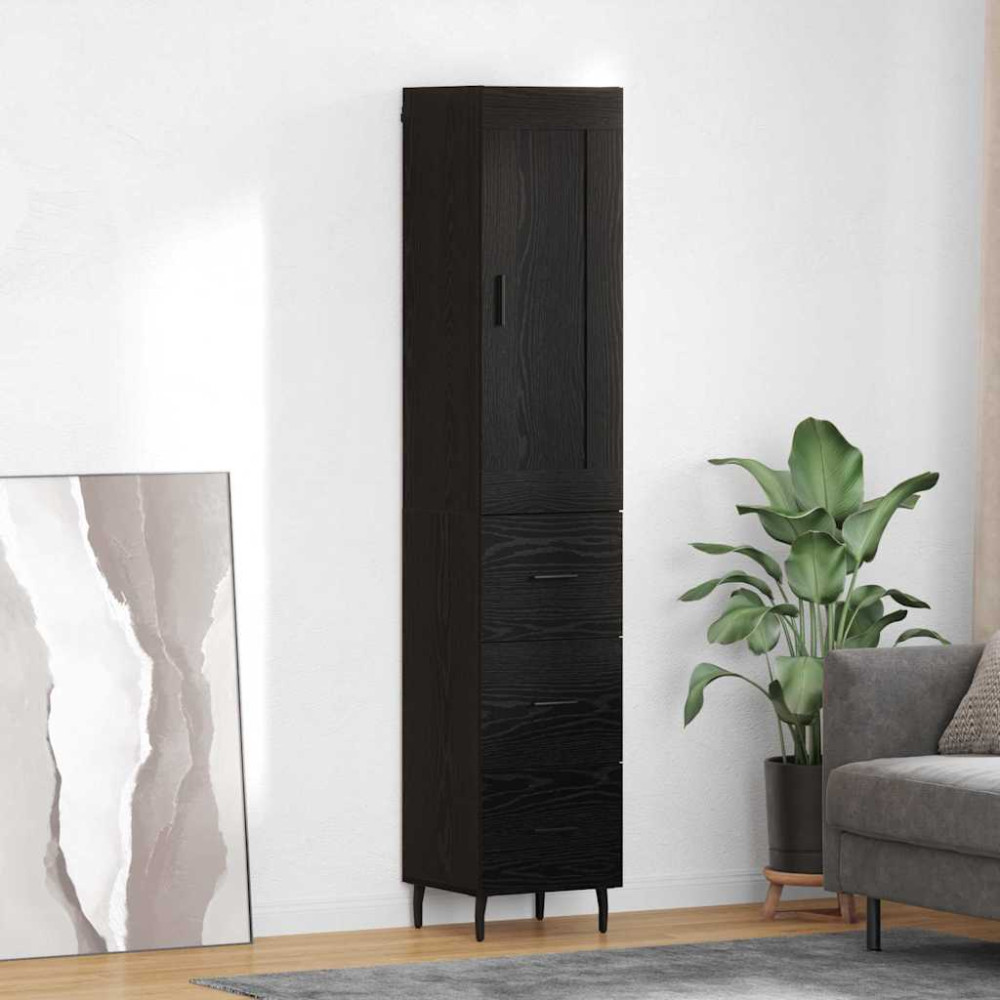 Produktbild för Skåp med låda Svart Ek 34,5 x 34 x 180 cm Konstruerat trä