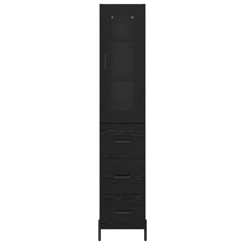 Produktbild för Skåp med låda Svart Ek 34,5 x 34 x 180 cm Konstruerat trä