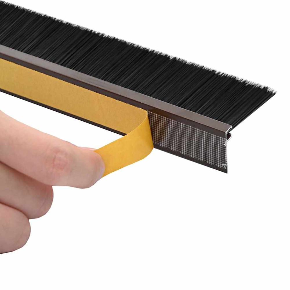 Produktbild för Självhäftande dörrborstlist 2 pcs Brun 100 cm Aluminiumlegering