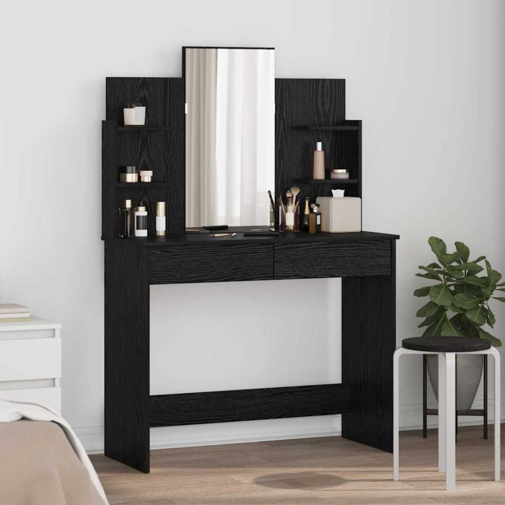 Produktbild för Klädbord med Spegel Svart Ek 96 x 39 x 142 cm Konstruerat trä