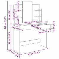 Produktbild för Klädbord med Spegel Svart Ek 96 x 39 x 142 cm Konstruerat trä