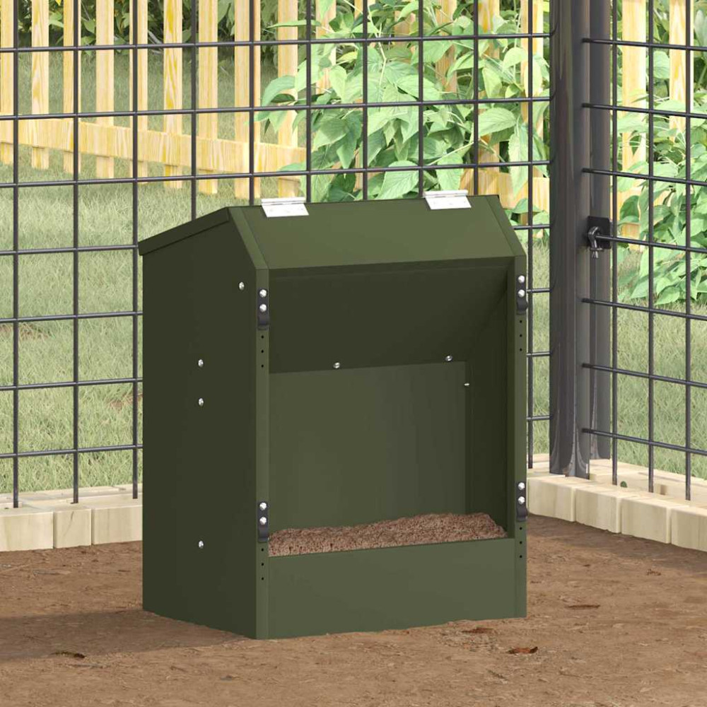Produktbild för Kaninsmatare Olivgrön 64.5 x 25.5 x 45.5 cm Kallvalsat Stål