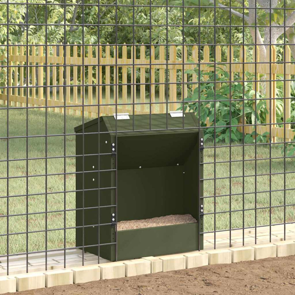 Produktbild för Kaninsmatare Olivgrön 64.5 x 25.5 x 45.5 cm Kallvalsat Stål