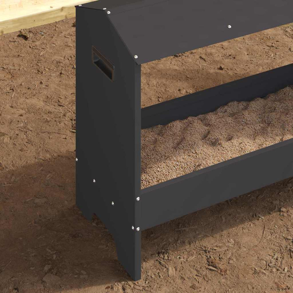 Produktbild för Kycklingmatningsränna Svart 81 x 32 x 53,5 cm Kallvalsat Stål