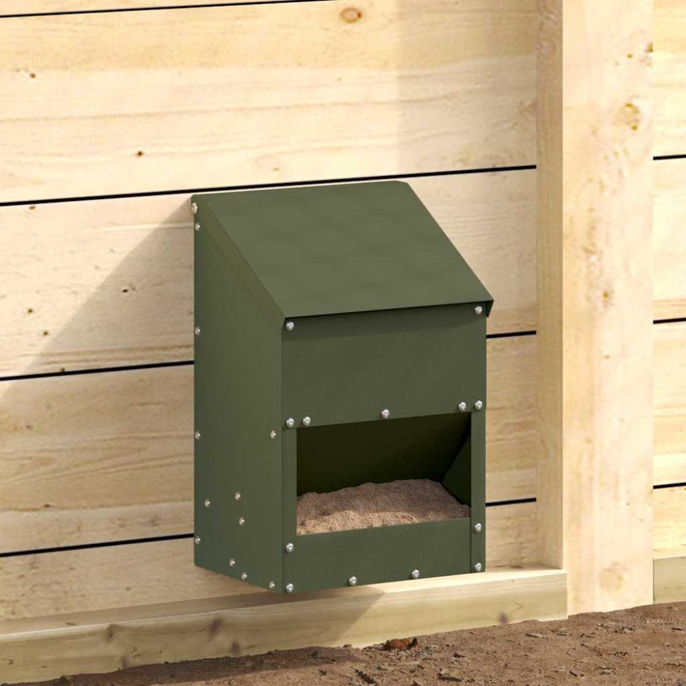 Produktbild för Hönsfodertråg Olivgrön 21 x 16 x 33 cm Kallvalsat Stål