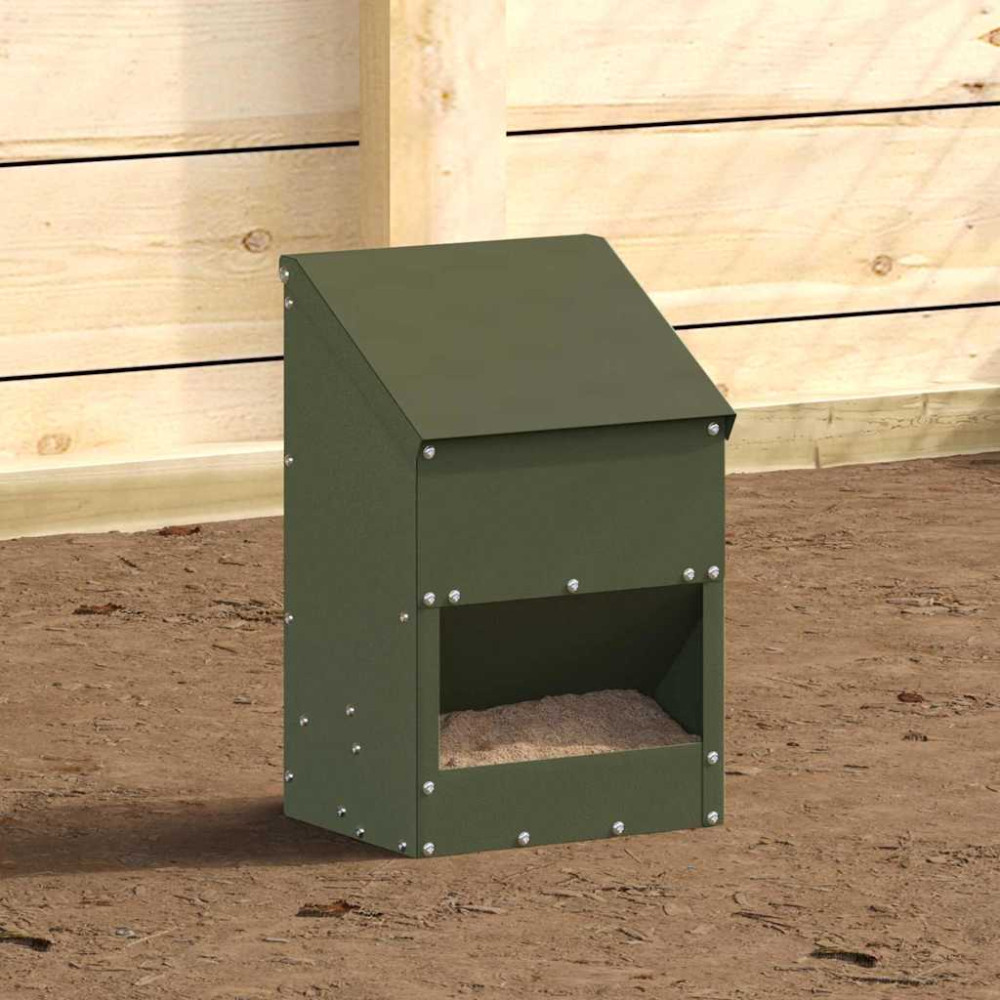 Produktbild för Hönsfodertråg Olivgrön 21 x 16 x 33 cm Kallvalsat Stål