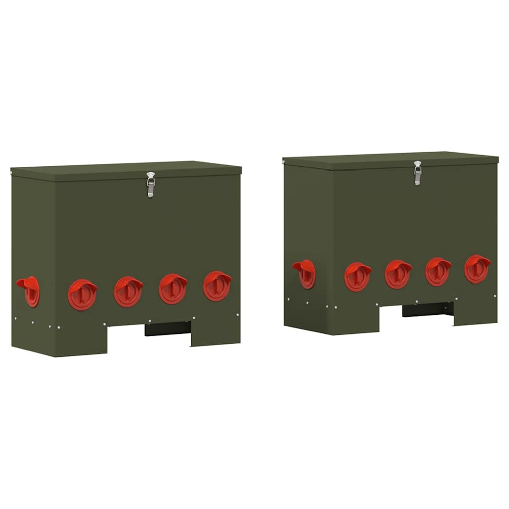 Produktbild för Hönsfodertråg 2 pcs Olivgrön 60,5 x 29 x 51 cm Kallvalsat Stål
