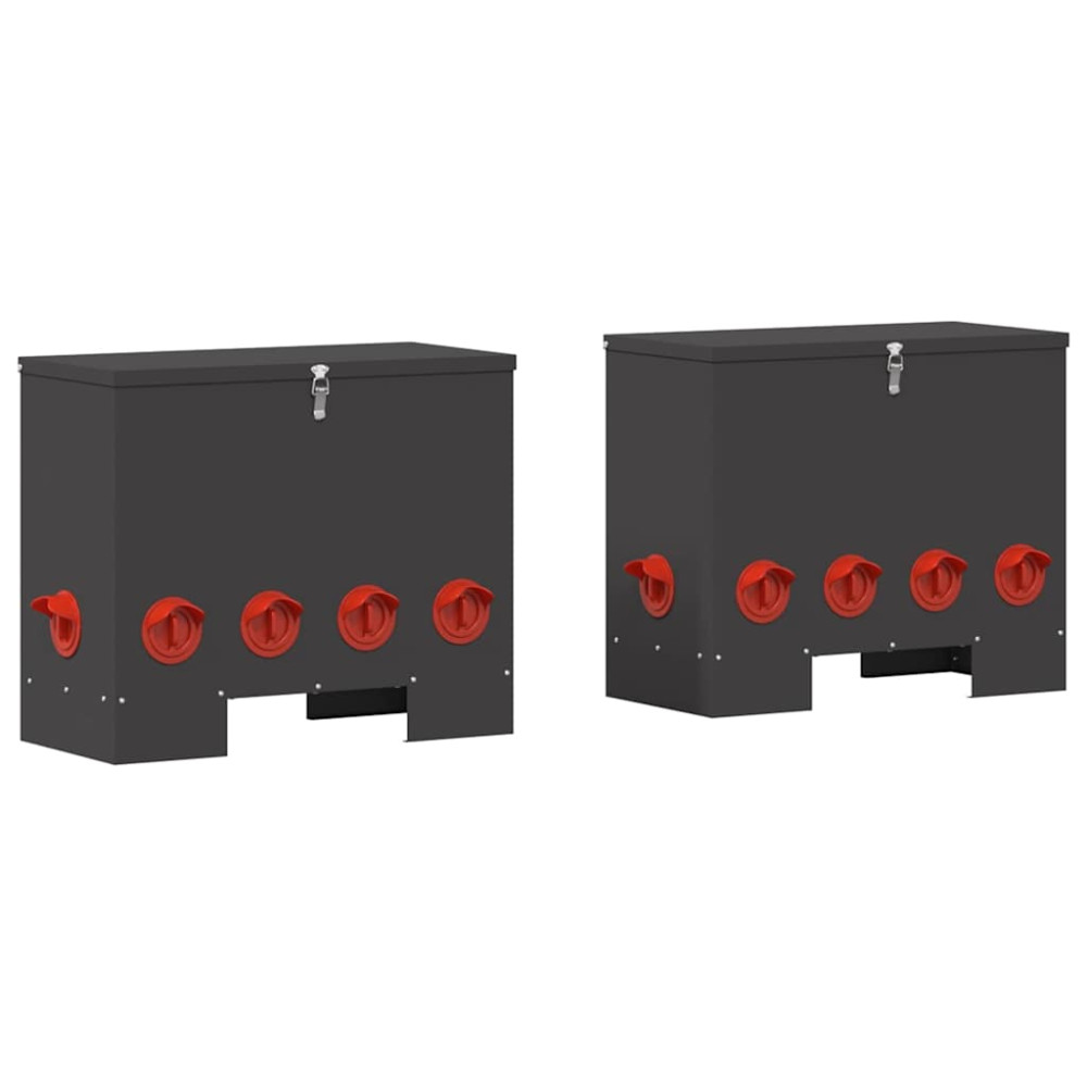 Produktbild för Hönsfodertråg 2 pcs Svart 60,5 x 29 x 51 cm Kallvalsat Stål