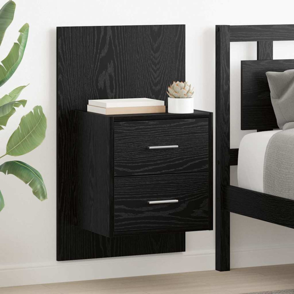 Produktbild för Väggmonterad sänggavel 2 pcs Svart Ek 48,5 x 32,5 x 80 cm