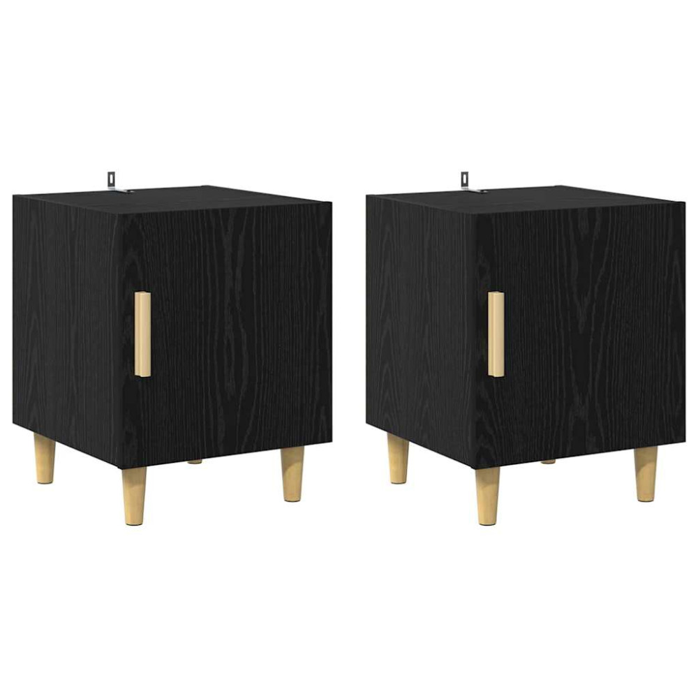 Produktbild för Nattduksbord 2 pcs Svart Ek 40 x 40 x 50 cm Konstruerat trä