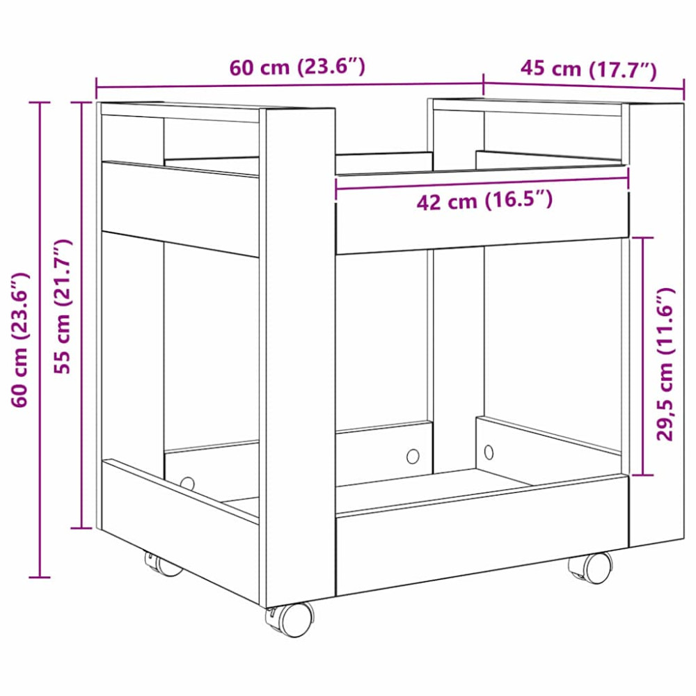 Produktbild för Bordsvagn Svart Ek 60 x 45 x 60 cm Konstruerat trä