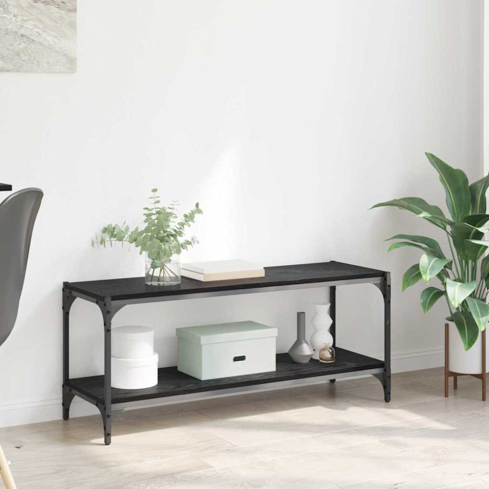 Produktbild för TV-skåp Svart Ek 100x33x41cm Konstruerat trä och järn