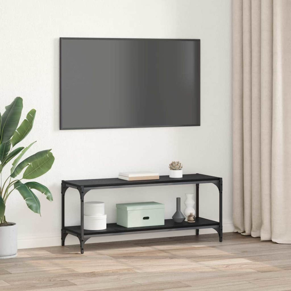 Produktbild för TV-skåp Svart Ek 100x33x41cm Konstruerat trä och järn