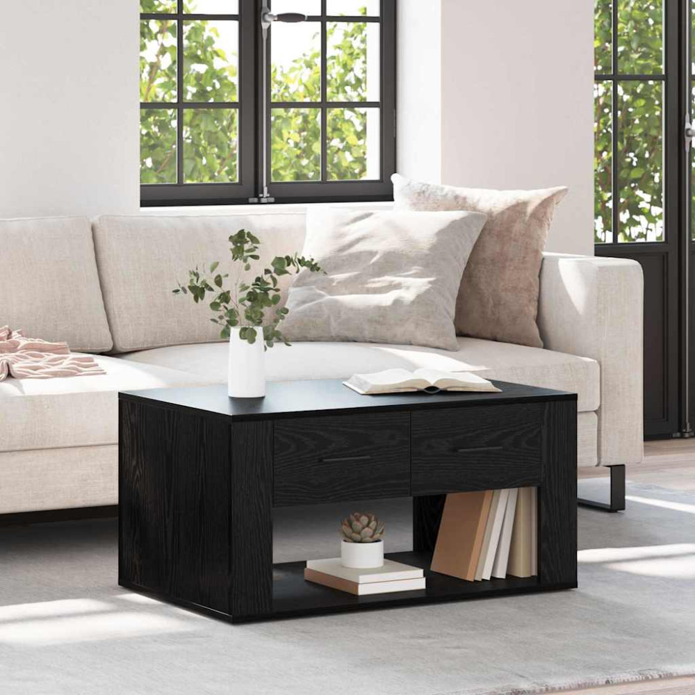 Produktbild för Kaffeebord med låda Svart Ek 80 x 50 x 40 cm Konstruerat trä