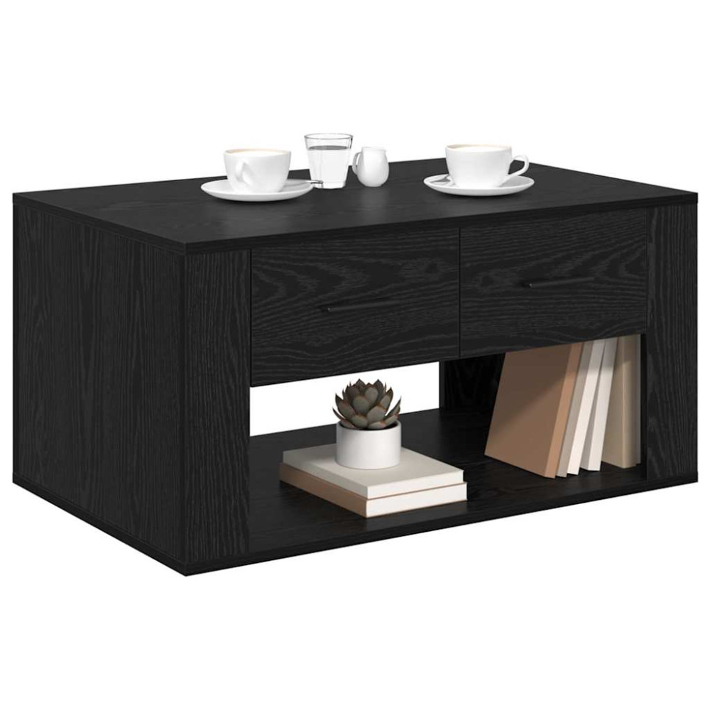Produktbild för Kaffeebord med låda Svart Ek 80 x 50 x 40 cm Konstruerat trä