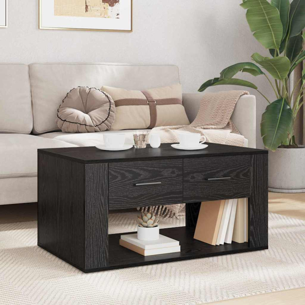 Produktbild för Kaffeebord med låda Svart Ek 80 x 50 x 40 cm Konstruerat trä