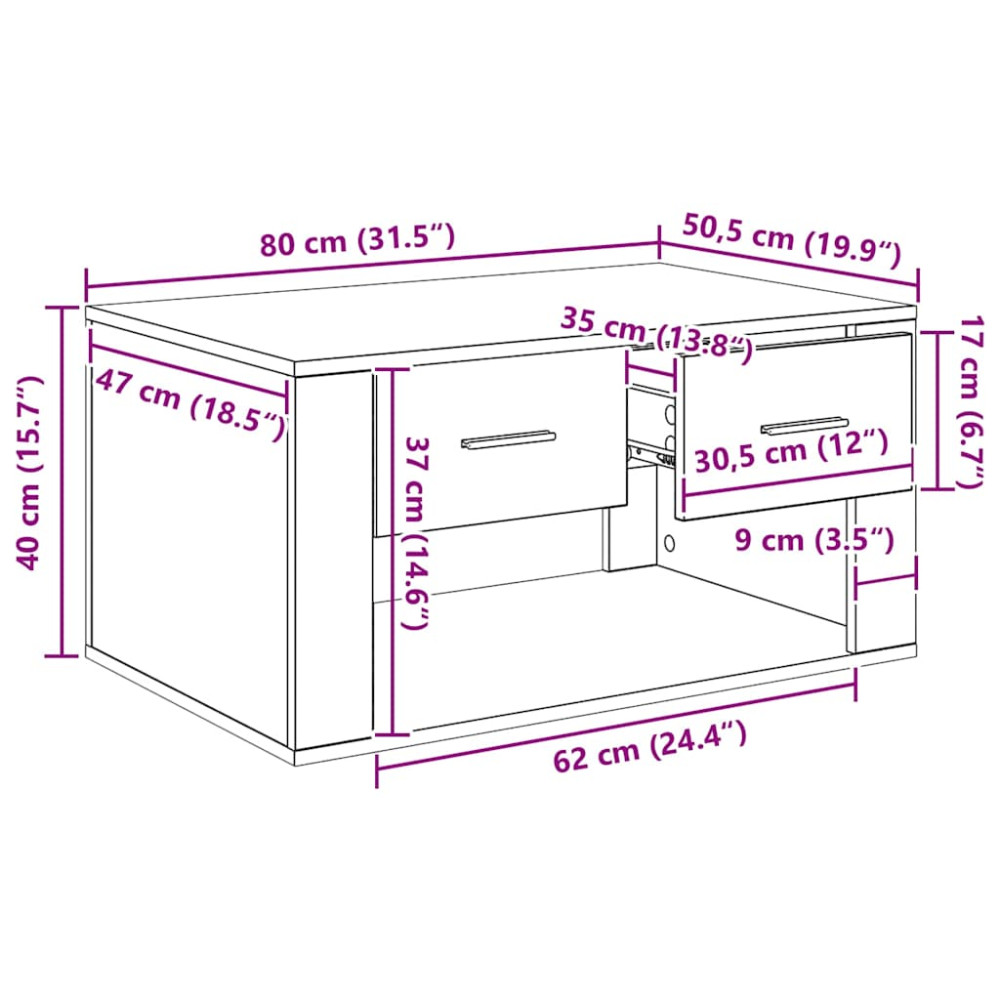 Produktbild för Kaffeebord med låda Svart Ek 80 x 50 x 40 cm Konstruerat trä