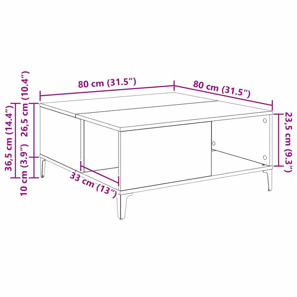 Produktbild för Kaffeebord Svart Ek 80 x 80 x 36,5 cm Konstruerat trä