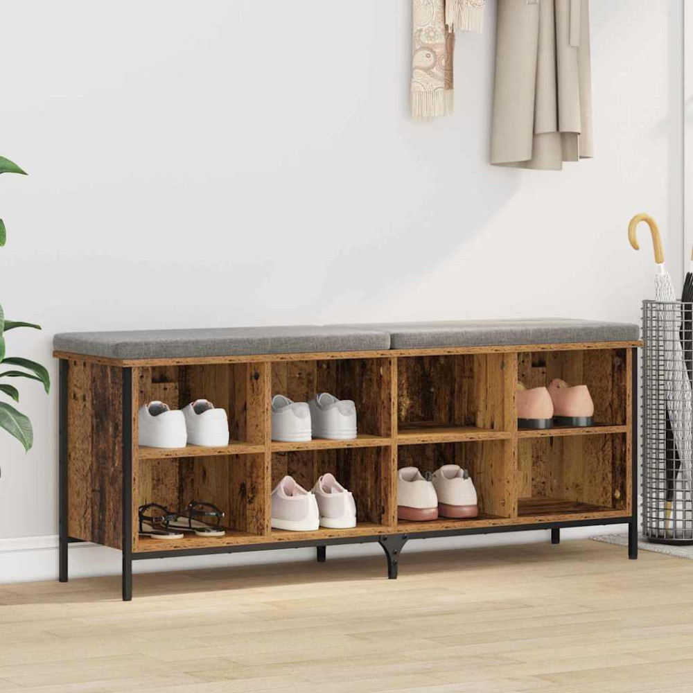 Produktbild för Skoskåp Gammalt trä 131 x 35 x 50 cm Konstruerat trä och järn