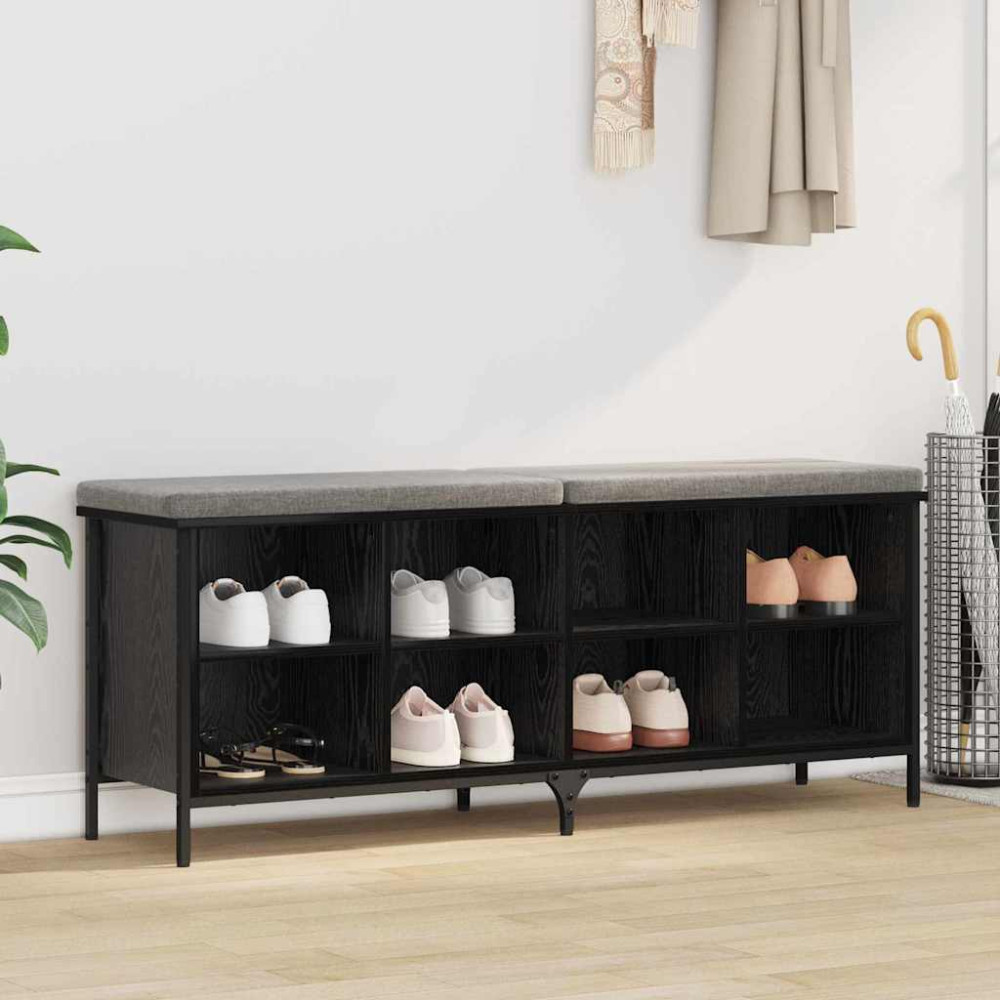 Produktbild för Skoskåp Svart Ek 131 x 35 x 50 cm Konstruerat trä och järn