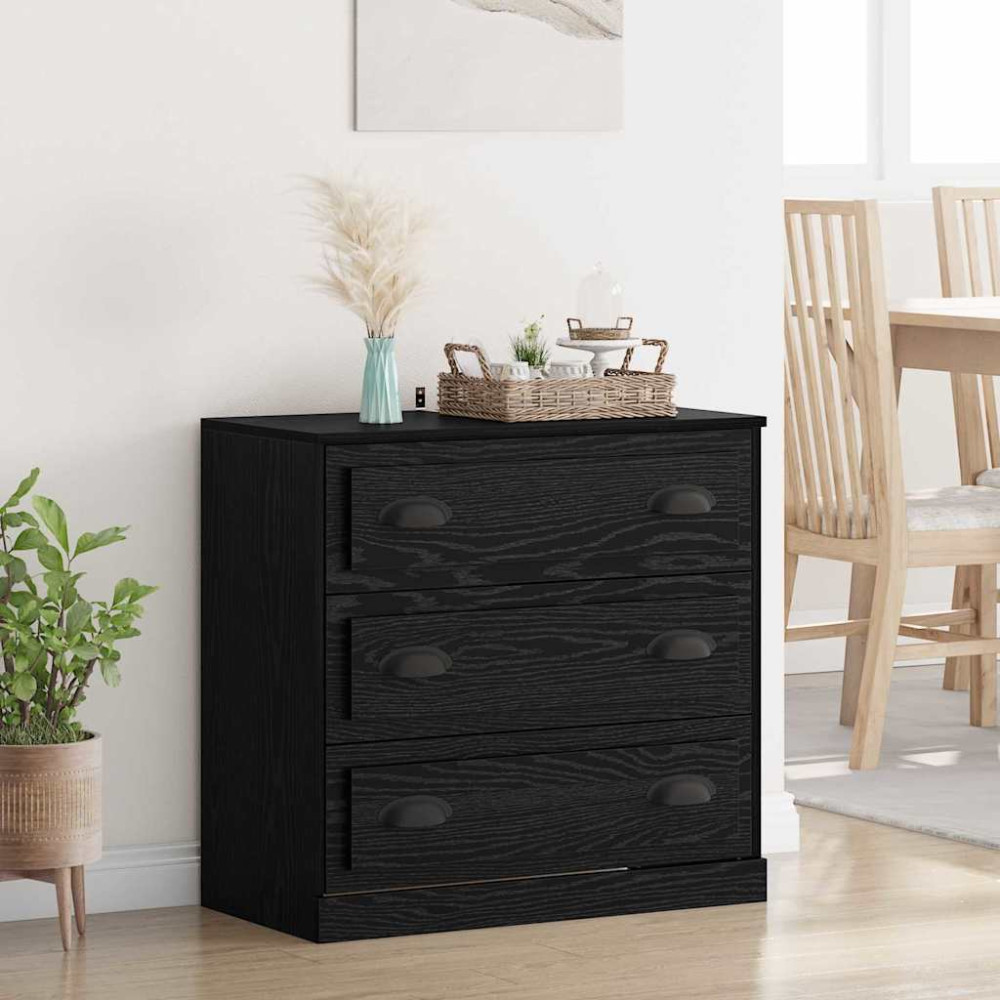 Produktbild för Sideboard med låda Svart Ek 70 x 35,5 x 67,5 cm Konstruerat trä