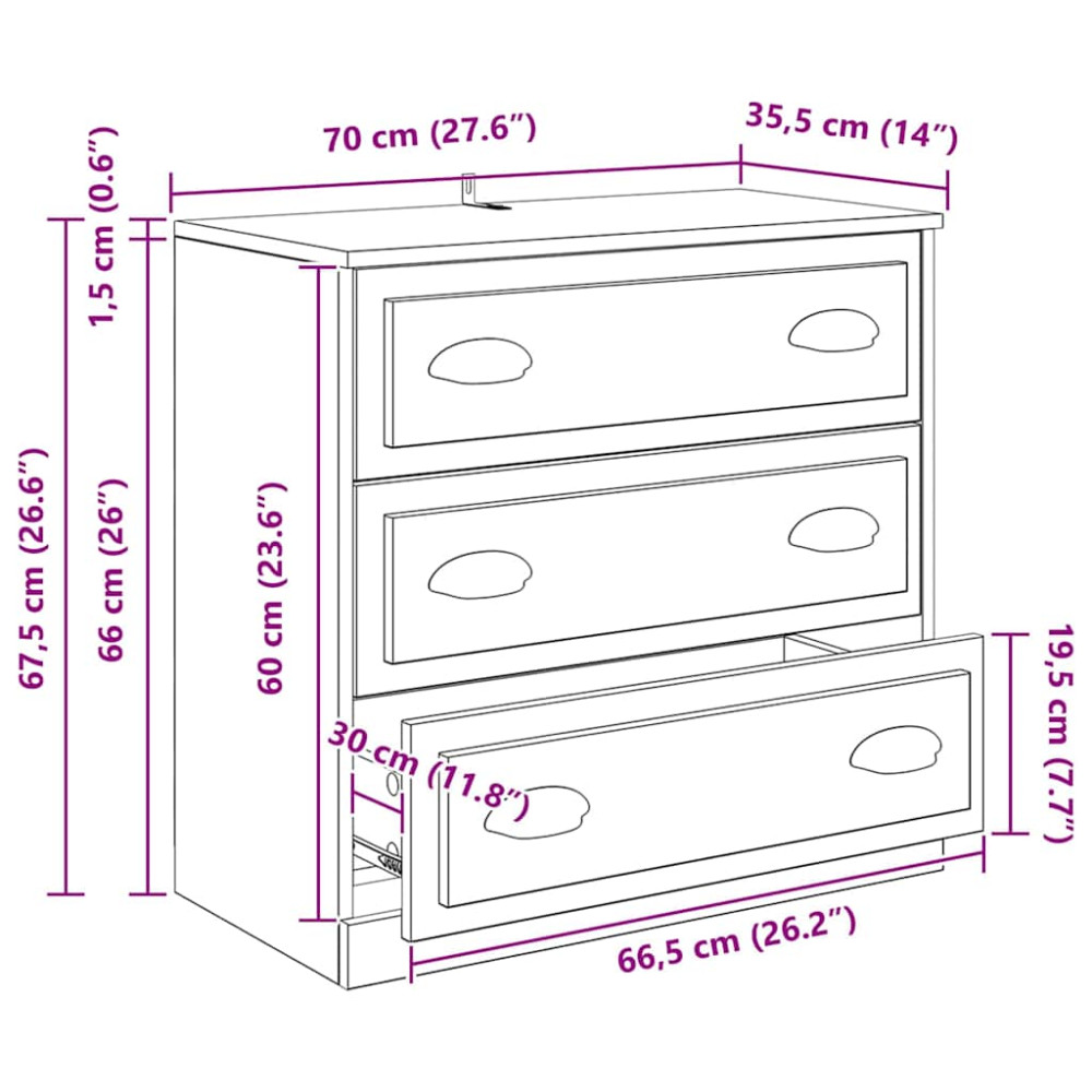 Produktbild för Sideboard med låda Svart Ek 70 x 35,5 x 67,5 cm Konstruerat trä
