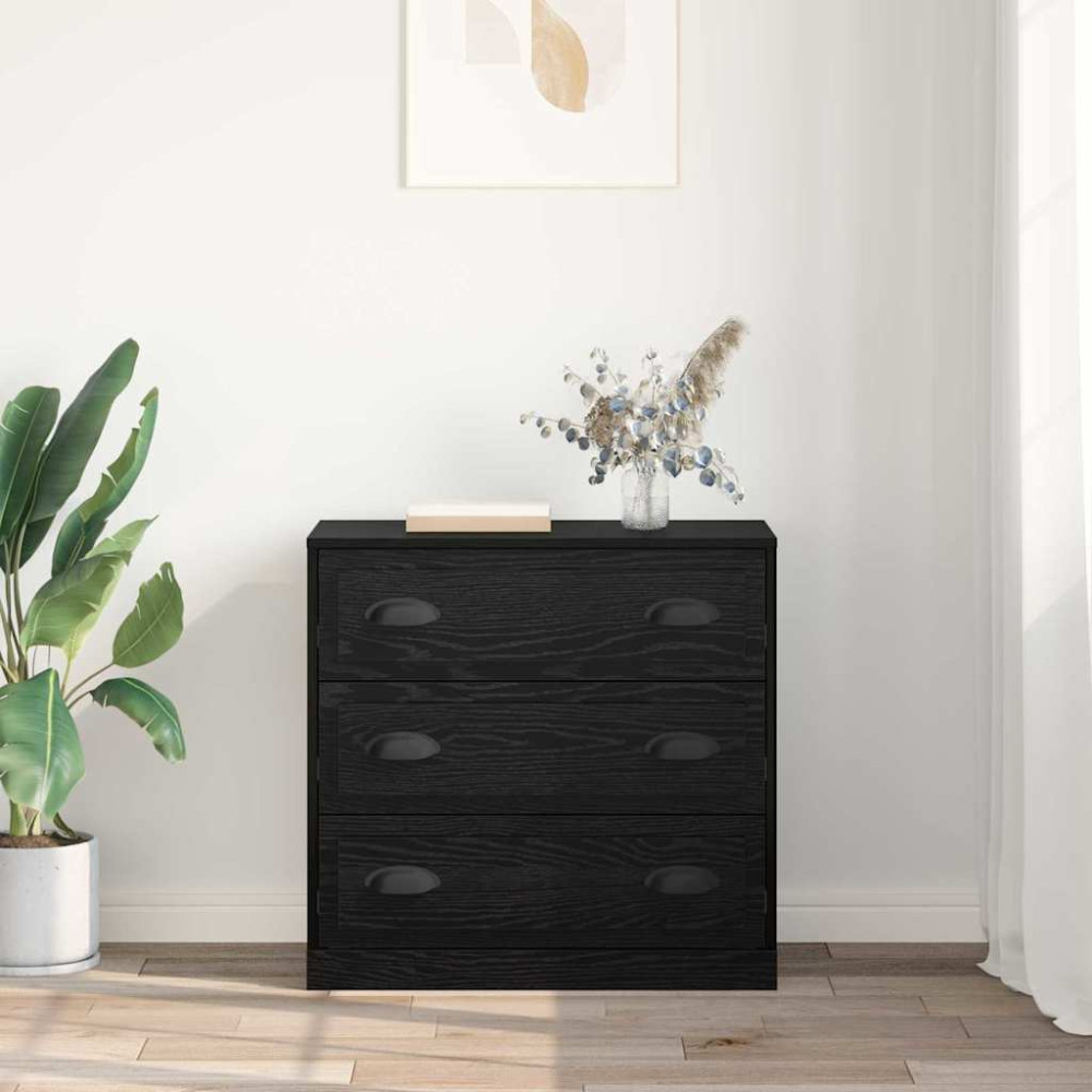 Produktbild för Sideboard med låda Svart Ek 70 x 35,5 x 67,5 cm Konstruerat trä