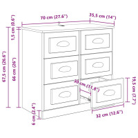Produktbild för Sideboard med låda Svart Ek 70 x 35,5 x 67,5 cm Konstruerat trä
