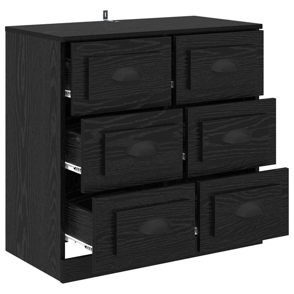 Produktbild för Sideboard med låda Svart Ek 70 x 35,5 x 67,5 cm Konstruerat trä