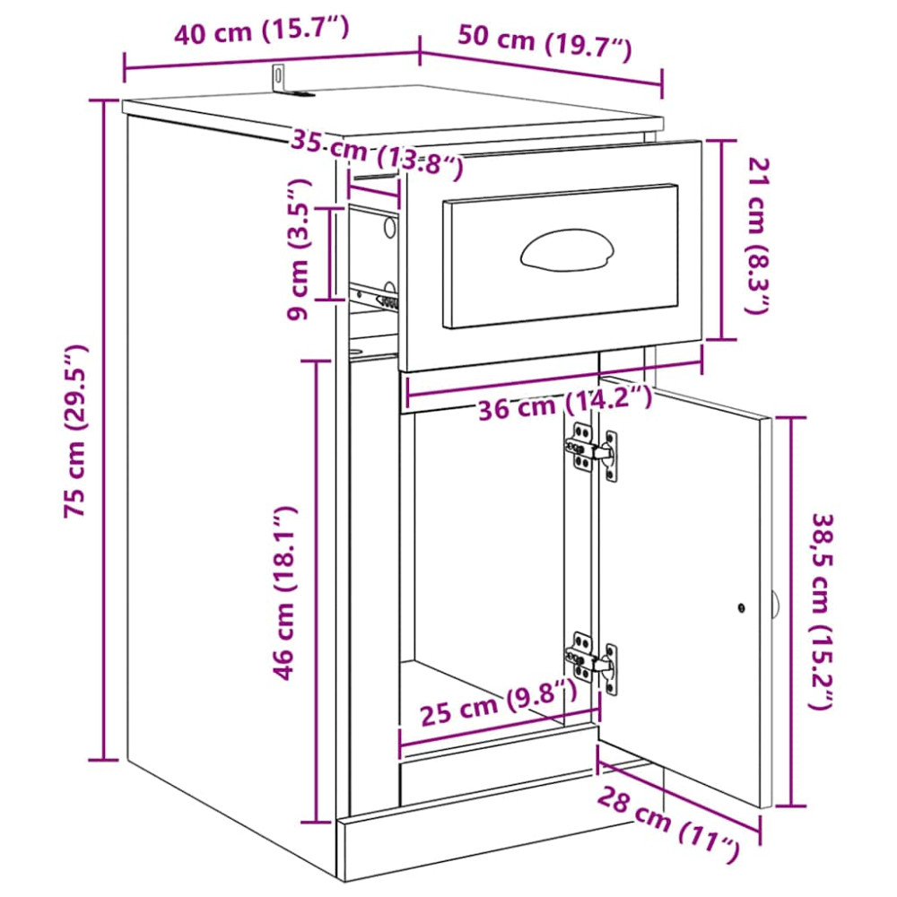 Produktbild för Sidokabinett Svart Ek 40 x 50 x 75 cm Konstruerat trä