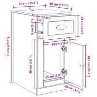 Produktbild för Sidokabinett Svart Ek 40 x 50 x 75 cm Konstruerat trä