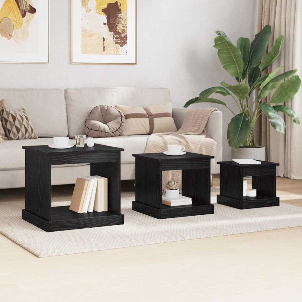 Produktbild för Kaffeebord 3 pcs Svart Ek Konstruerat trä