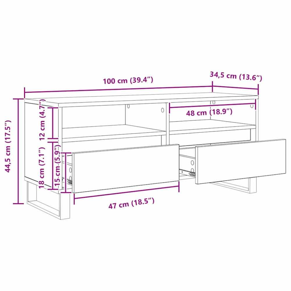 Produktbild för TV-skåp med låda Gammalt trä 100 x 34,5 x 44,5 cm