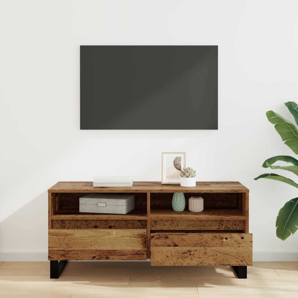 Produktbild för TV-skåp med låda Gammalt trä 100 x 34,5 x 44,5 cm