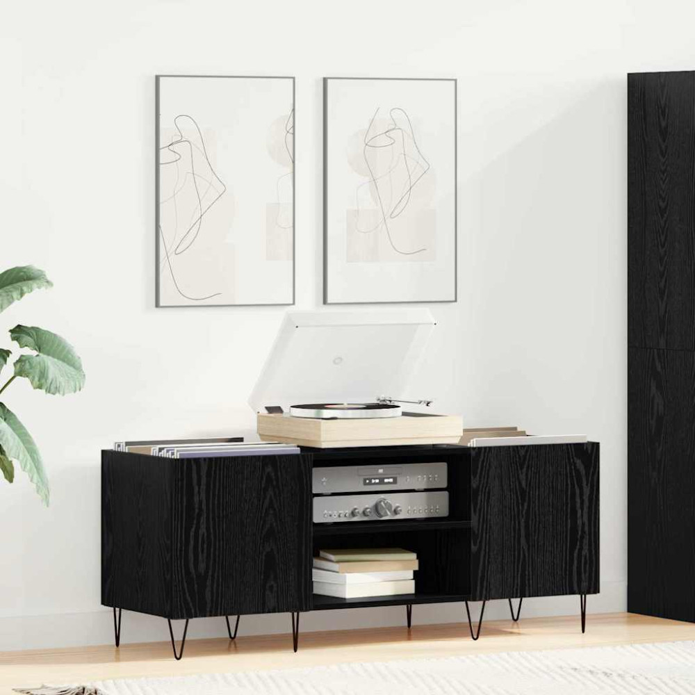 Produktbild för Skivskåp Svart Ek 121 x 38 x 48 cm Konstruerat trä och järn